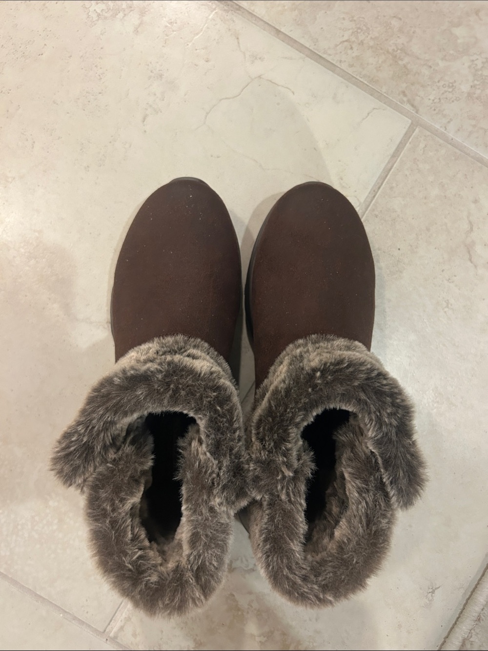 Skechers Brown Faux-Fur Lined Slip-On Booties